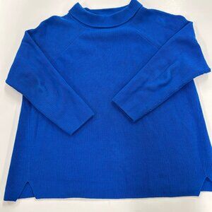 0507 Talbots Blue Crewneck Knit Sweater Raglan Sleeve Side Slit Classic Cozy 2XP